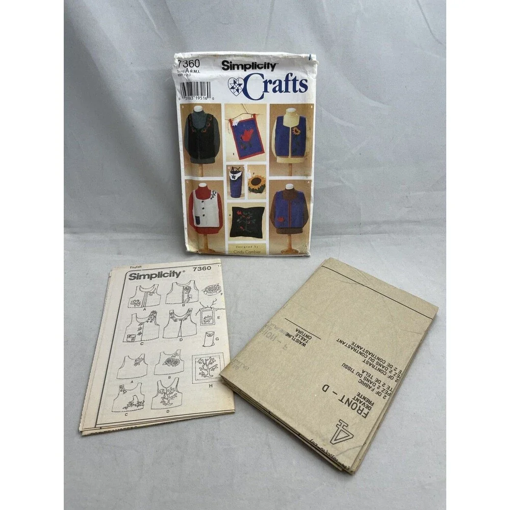 Simplicity 7360 Misses Felt Vest Accessories Ink Transfers Applique Cambier